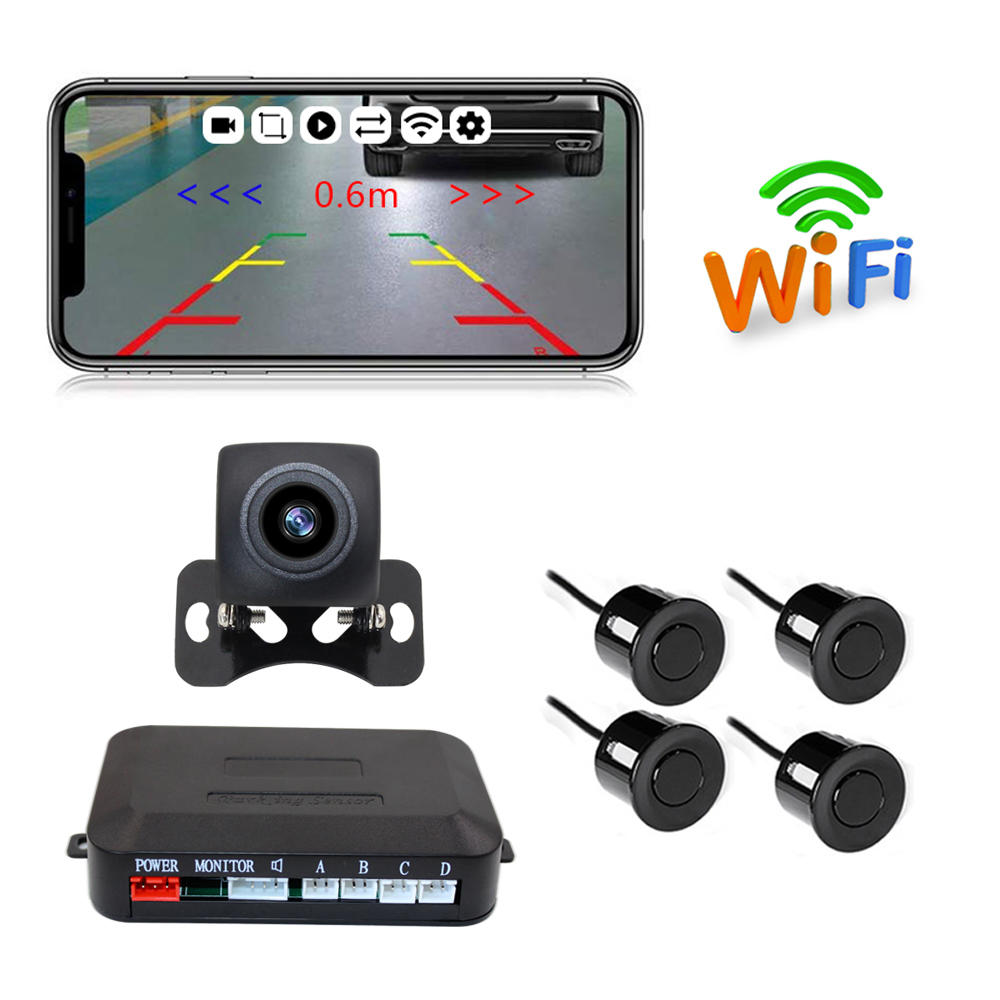 Dc 12v Wireless Wifi Car IP67 Reverse Backup Camera With Back Parking Sensor System For Phone APP ATS436